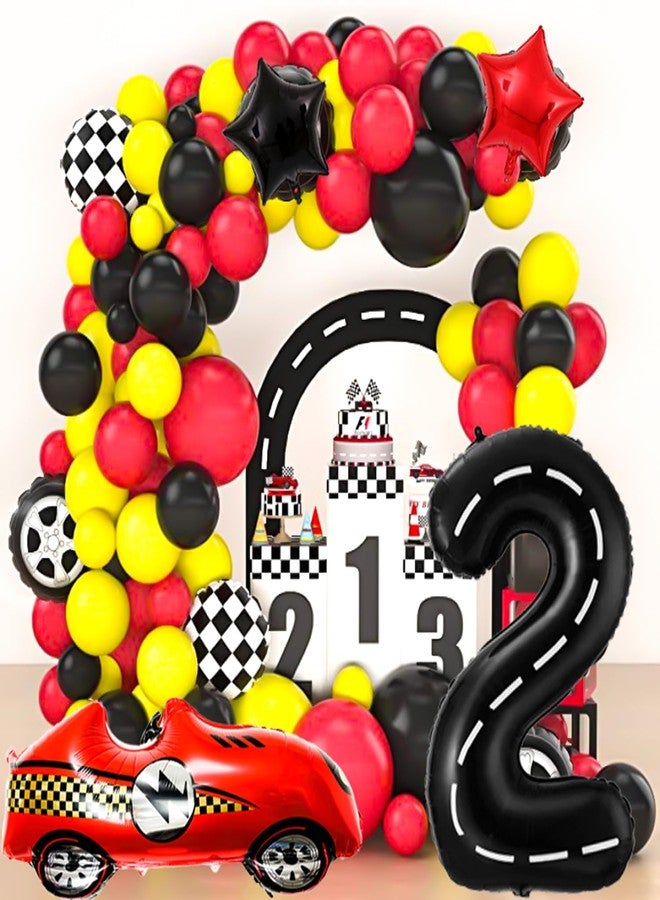 Tagberoy Racecar Birthday Decorations 2 Year Old, Large Red Race Car Balloons 40 Inch Racetrack Black Number 1 Balloon Checkered Balloon for Race Cars Birthday Decorations - Image 4